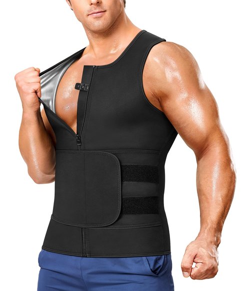Junlan Sauna Suit for Men 2 in 1 Waist Trainer Sauna Shirt for Men Sweat Band for Stomach(Silver,X-Large)