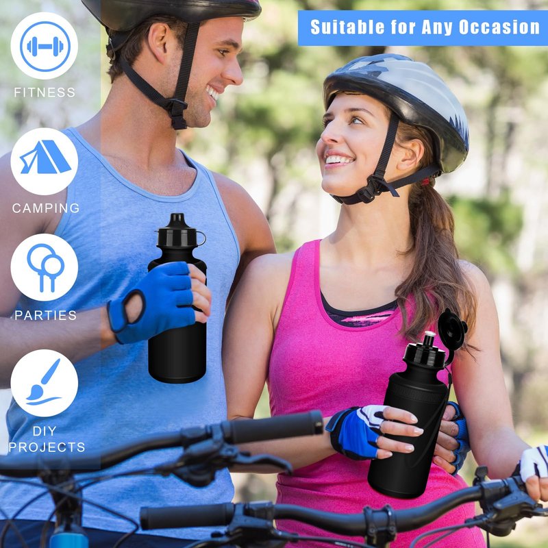 Ziliny 72 Pcs Sports Water Bottles Bulk for Team 20 oz Squeeze Reusable Plastic Water Bottles with Lanyards Blank DIY Cups End of the Year Gifts for Cycling Summer Camp Party Favors(Black)