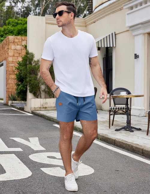 COOFANDY Men's Casual Cotton Shorts - Lightweight 5-Inch Drawstring Beach Chino | Perfect for Summer