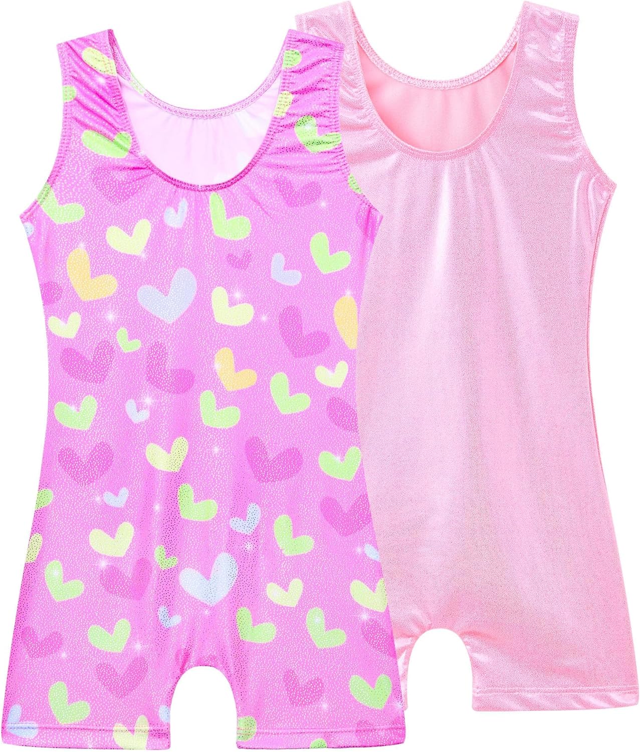Skiennix Girls Gymnastics Leotards - Shiny Tumble Bodysuits & Dance Biketards | 2-Pack Activewear for Kids