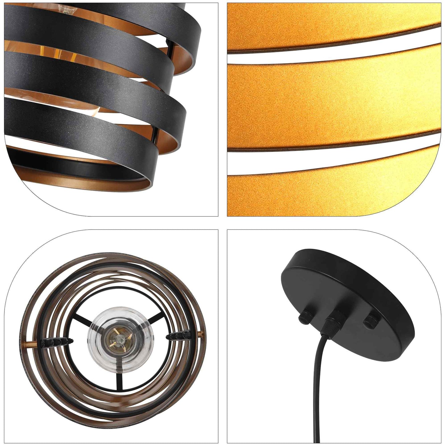 CNRATYE Modern Farmhouse Pendant Lights Kitchen Island, Industrial Multiple Rings Hanging Pendant Light Fixtures for Sink Bar Entrance Bathroom Hallway, Black with Gold Interior