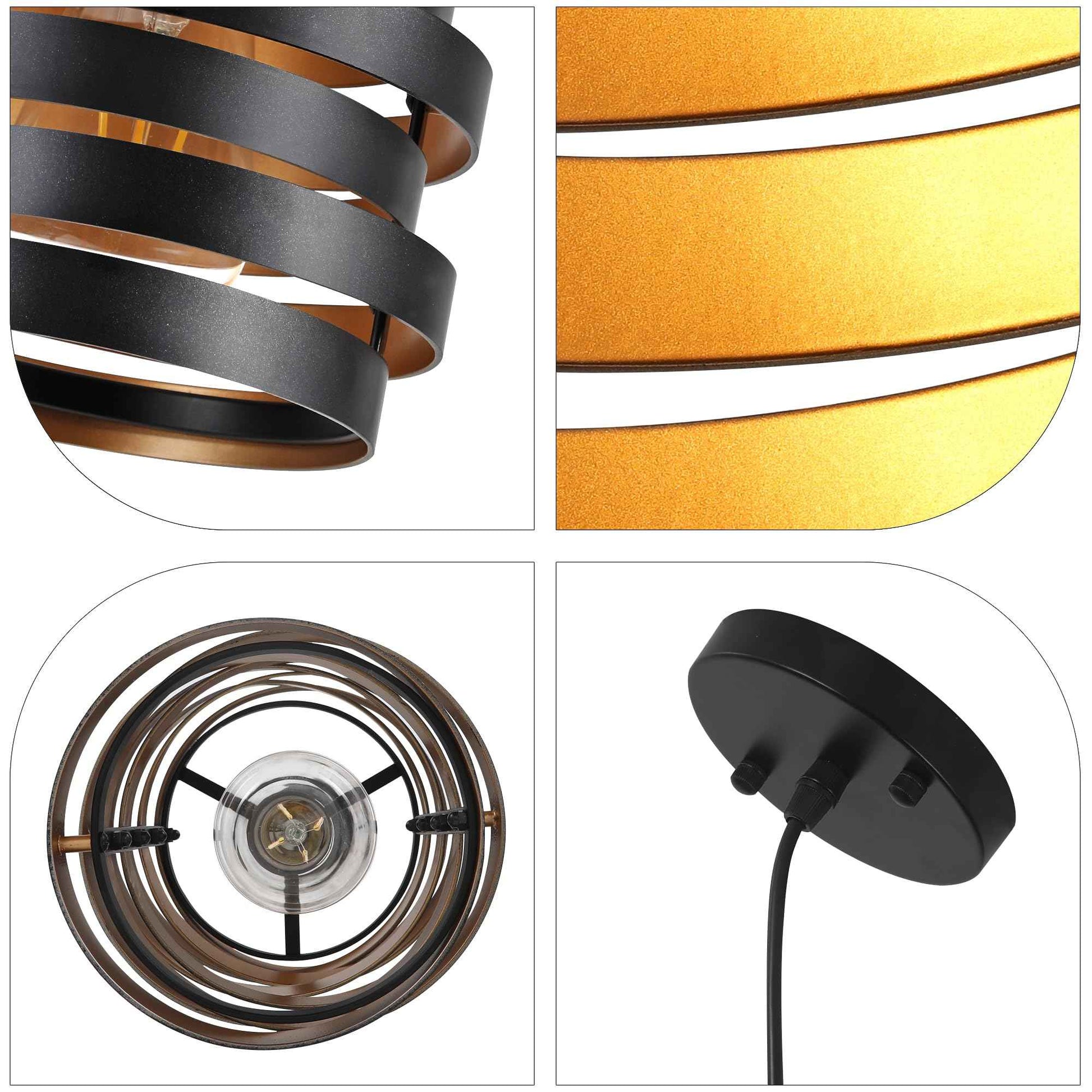 CNRATYE Modern Farmhouse Pendant Lights Kitchen Island, Industrial Multiple Rings Hanging Pendant Light Fixtures for Sink Bar Entrance Bathroom Hallway, Black with Gold Interior