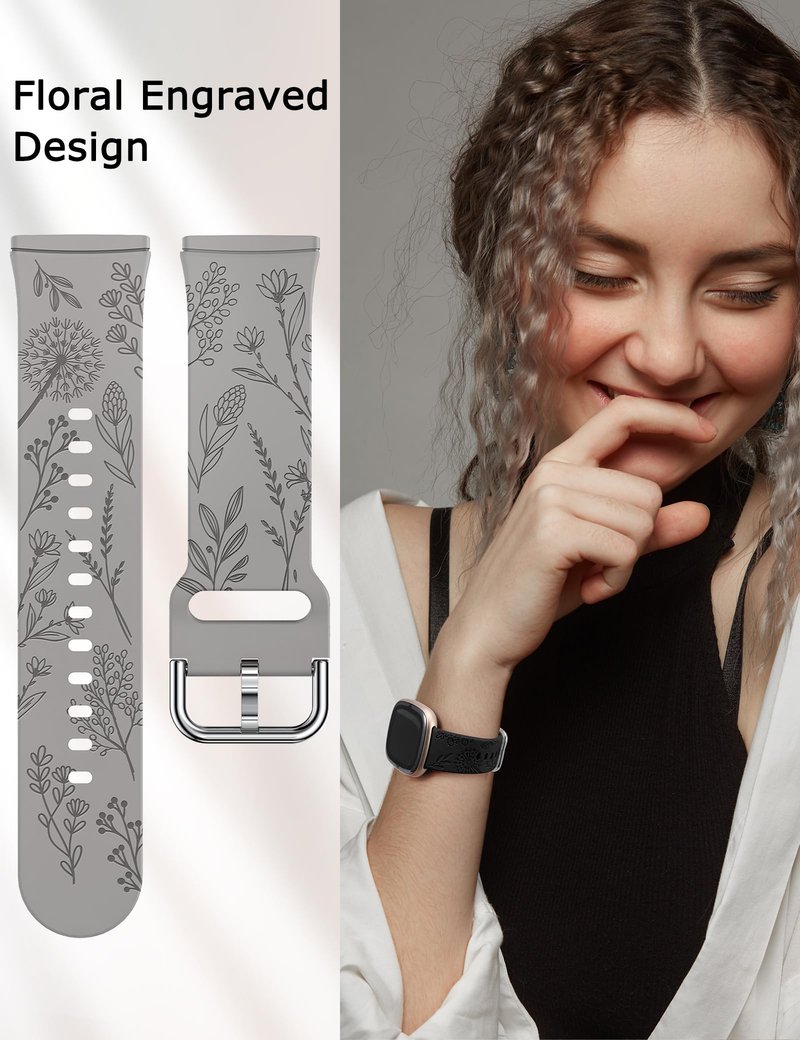 Minyee 6 Packs Floral Engraved Band Compatible with Fitbit Versa 4/Versa 3/Sense 2/Sense Band Women, Cute Soft Silicone Dandelion Flower Pattern Sport Designer Fancy Summer Strap for Versa 3