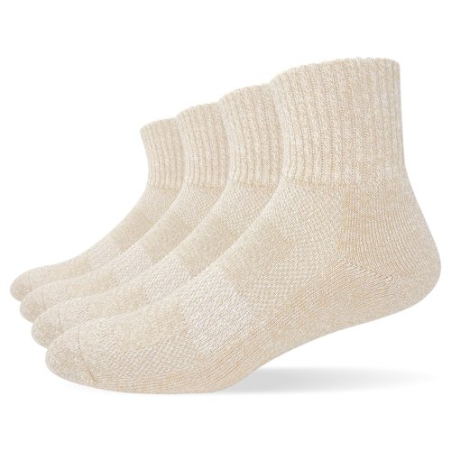 HaloYIYI Cushioned Athletic Socks for Men, Arch Support, Breathable Mesh, 4 Pair, Beige (US, Numeric, 6, 11, Regular, Regular, 4 Beige)