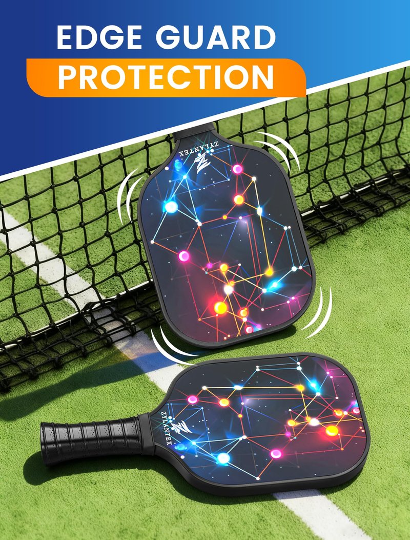 Pickleball Paddle Set of 2, Fiberglass Pickleball Rackets with Honeycomb Core, 4 Indoor/Outdoor Balls and Bag Included, Perfect for Beginners and Recreational Play
