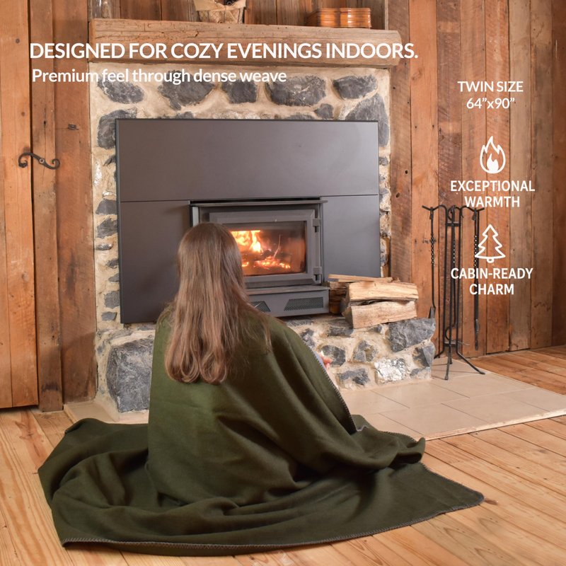 Military Style Wool Blanket – Cushioned, Breathable, Durable, Warm & Washable – Double-Stitched Border – Great for Camping, Outdoor, First Aid, Travel, Car – Fire-Resistant – 64"x90" 4.7lb (Gray)