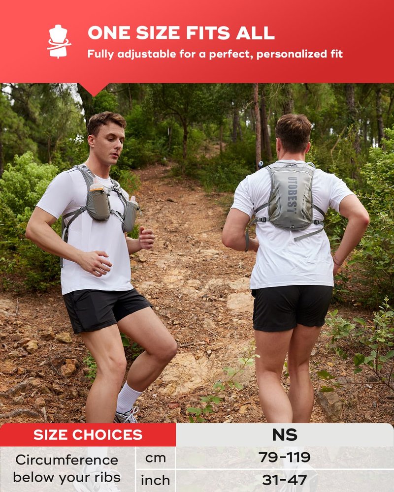 UTOBEST Running Vest, 5L Hydration Vest Lightweight, Running Backpack with 2 x Soft Flask, Adjustable Running Hydration Vest for Trail Running Marathon Race Jogging Cycling Gray