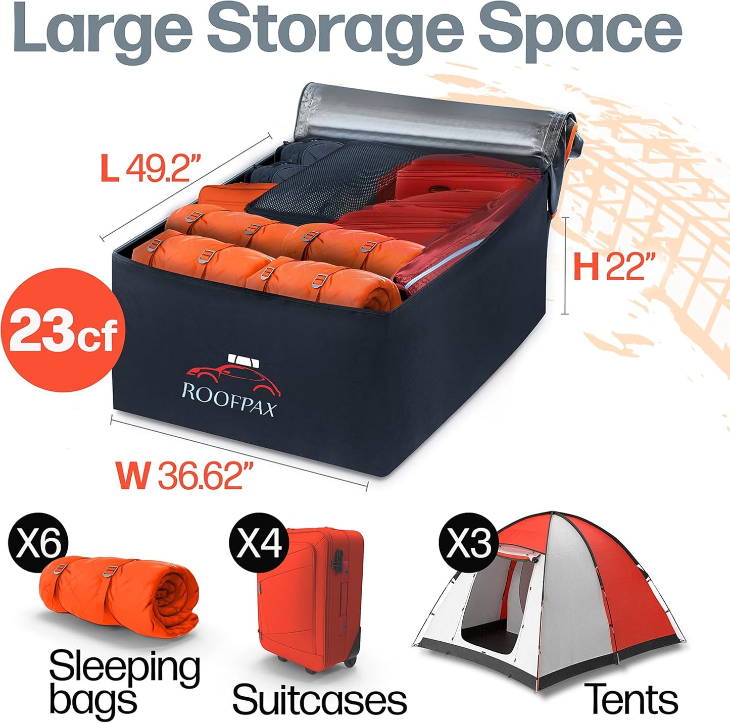 RoofPax Rooftop Cargo Carrier Bag - 23 cft. Extra Waterproof Design with Heavy-Duty Straps & Hooks
