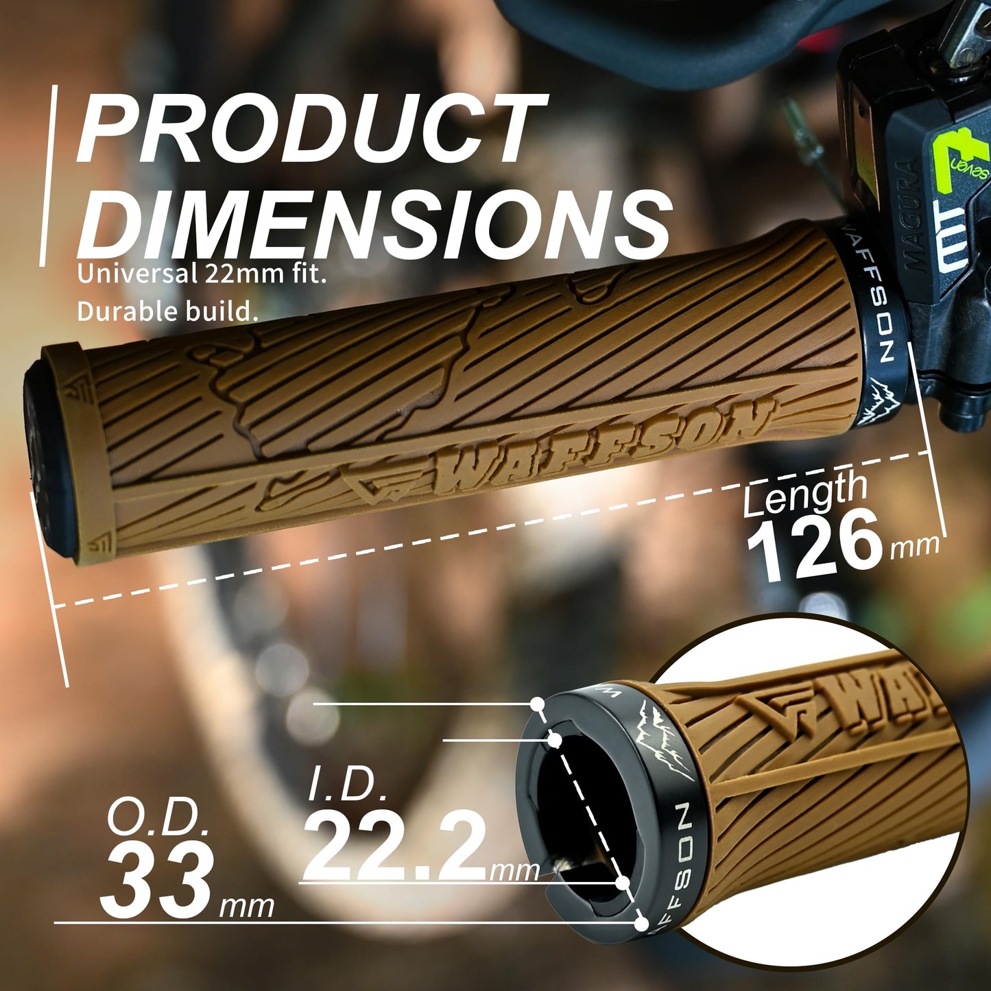 WFS 22mm World Map MTB Lock-on Grips–Single Clamp Ergonomic Anti-Slip Mountain Bike Handlebar Grips – Comfort Vibration Dampening for Trail, Enduro, Downhill–Black