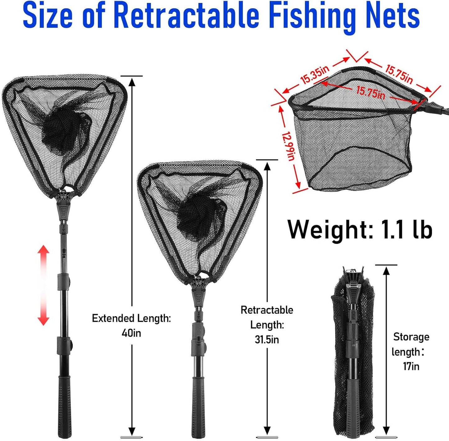 Skiennix Telescoping Fishing Net - Durable Folding Design for Easy Transport & Storage | Compact for Kids & Adults