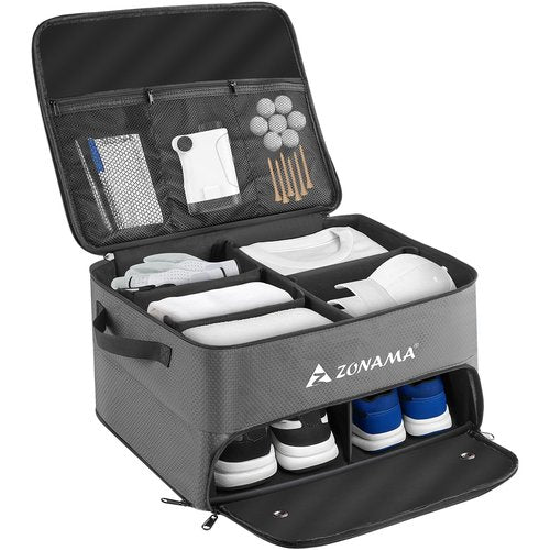 Golf Trunk Organizer, 3 Layers Large Space Car Trunk Locker, with Separate Compartment, Waterproof Golf Accessories Bag for 2 Pairs of Golf Shoes, Balls, Clothes, Golf Gift for Men Women(Grey)