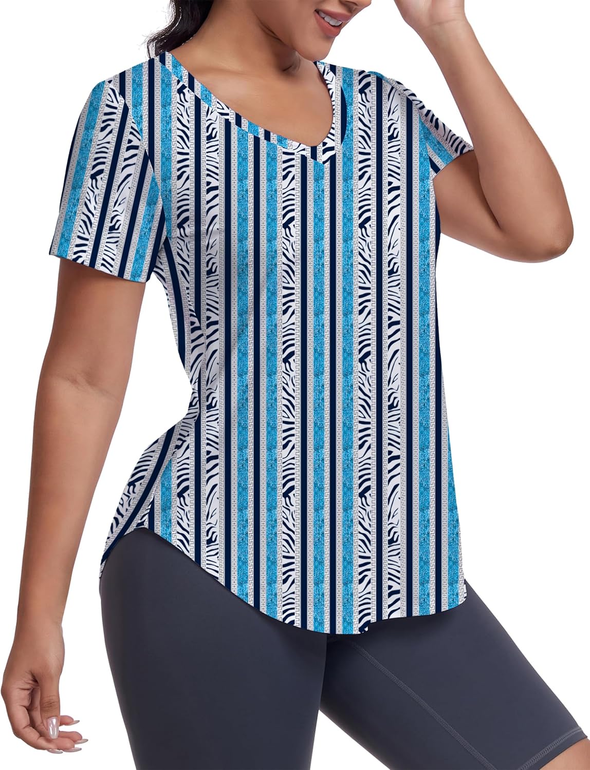 Skiennix Short Sleeve Workout Shirt for Women - Loose Fit V-Neck Dry Fit Yoga Top | Ideal for Gym & Exercise