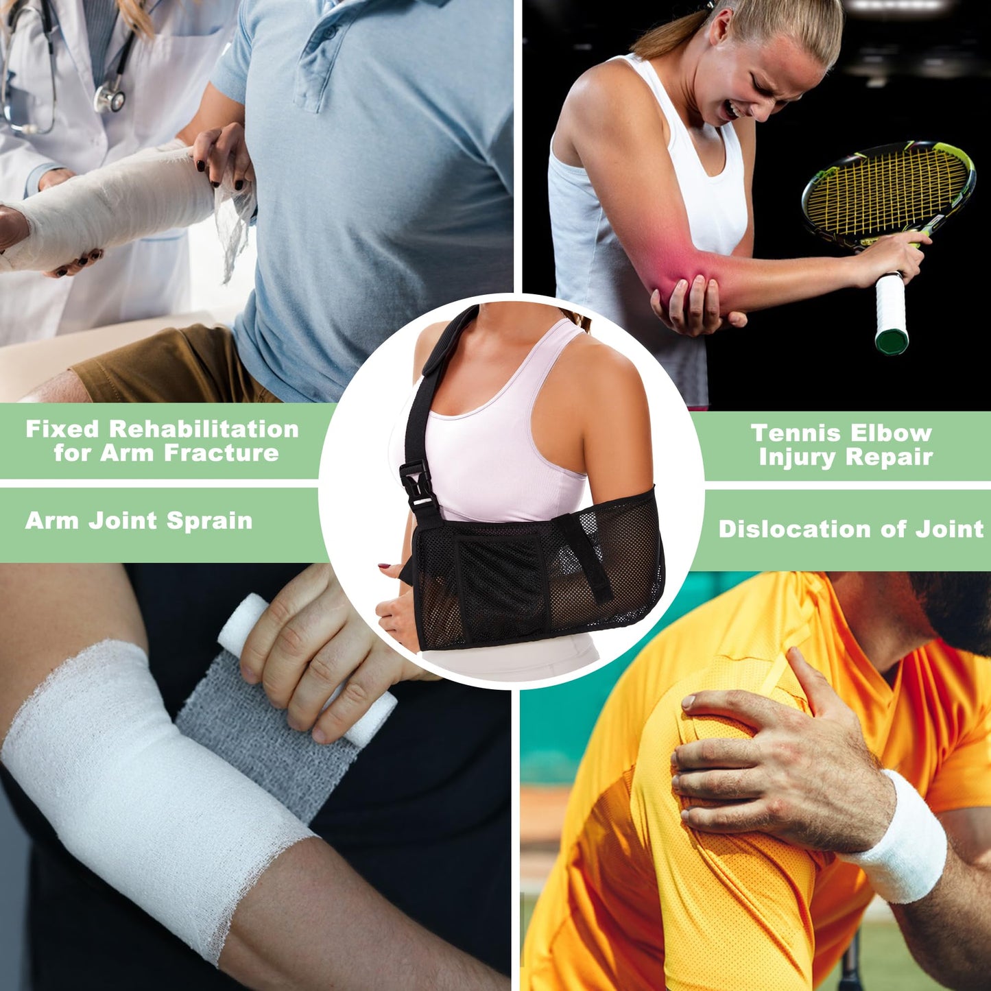KONSEDIK Mesh Arm Sling - Medical Shoulder Sling for Shower - Adjustable Arm Brace,for Men Women Rotator Cuff Injury,Left Right Arm,Wrist, Elbow,Clavicle Fracture Post-Surgery(Medium)