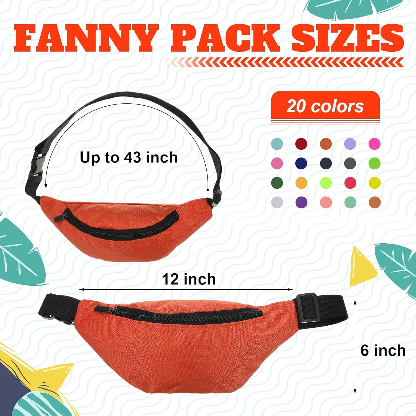 Saintrygo Neon Fanny Pack Set - 20 Adjustable Waist Bags for Workout & Travel | Classic Vintage Style