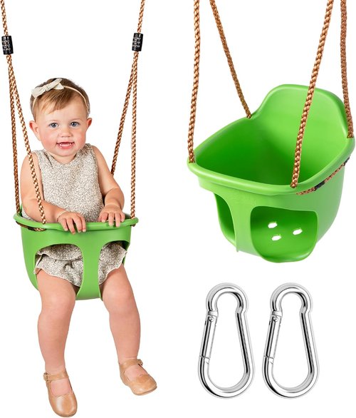 Acorn Adventures Toddler Swing Seat - Weather-Resistant Baby Bucket Swing for Outdoor Use | Adjustable Ropes, Green
