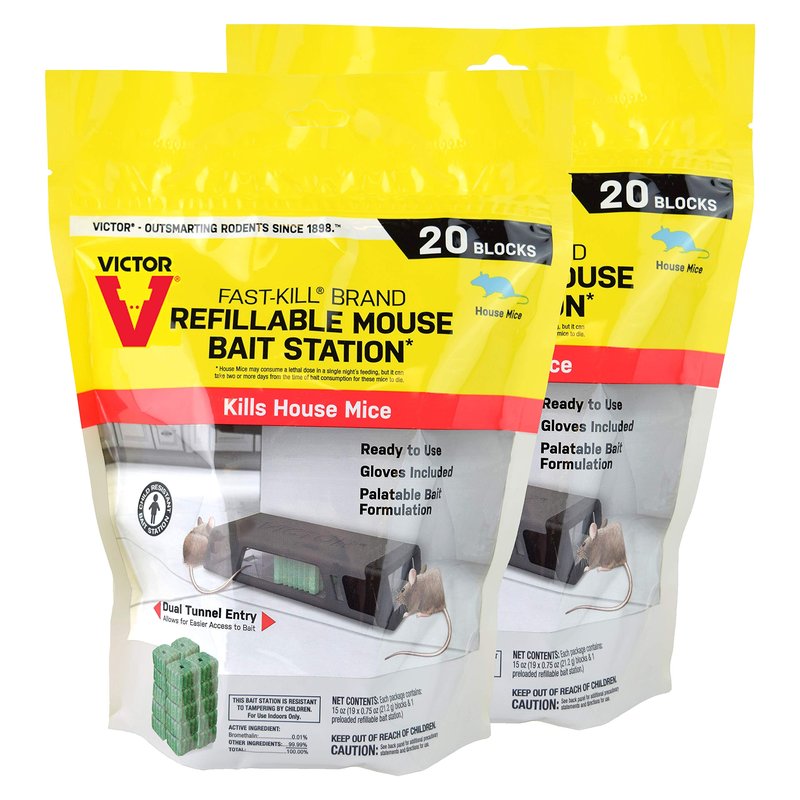 Victor M923-2 Fast-Kill Brand Refillable Mouse Poison Bait Station – 2 Stations, 40 Baits