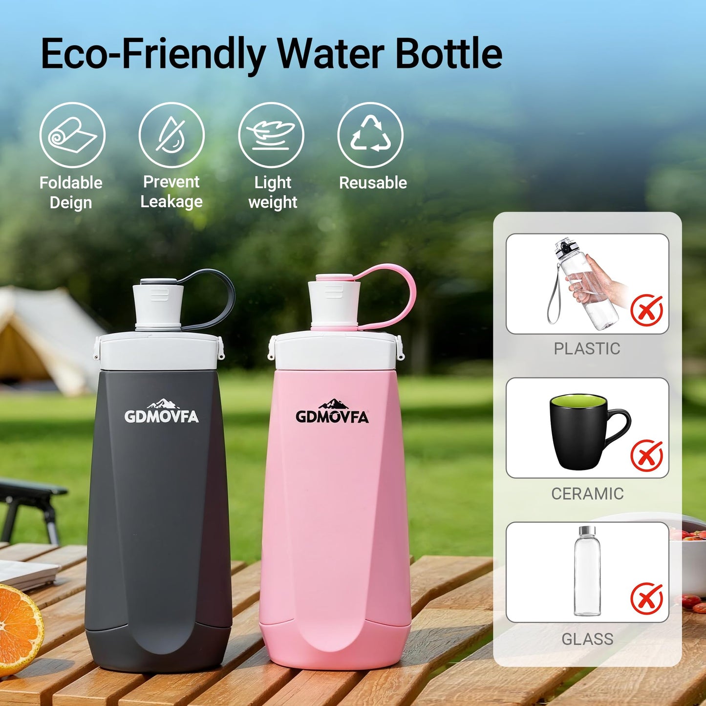 GDMOVFA Collapsible Water Bottles,20oz Reusable Silicone Foldable Water Bottle,Portable Leak-proof Collapsible Water Bottle for Traveling Camping Hiking Cycling Yoga Sports Outdoor (Black)