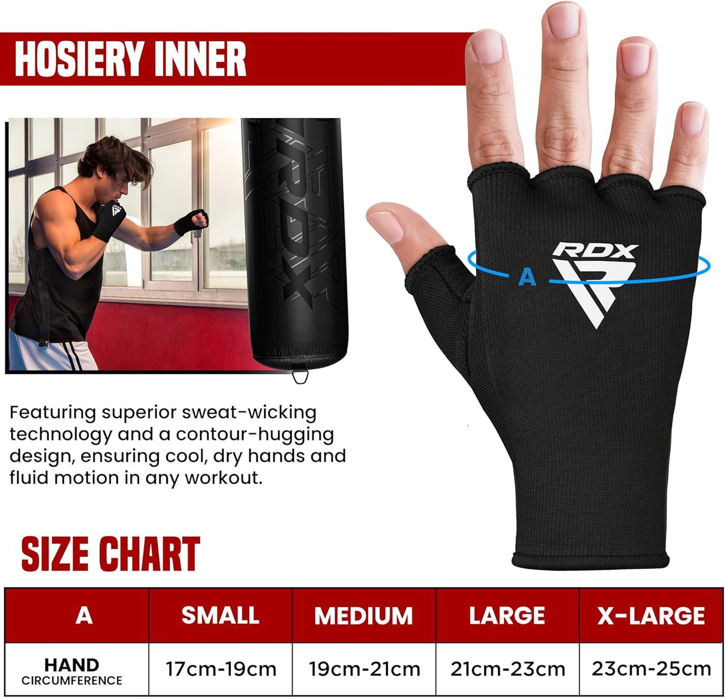 RDX Boxing Hand Wraps - Half Finger Inner Gloves for Men & Women | Elasticated Fist Protection for MMA & Kickboxing