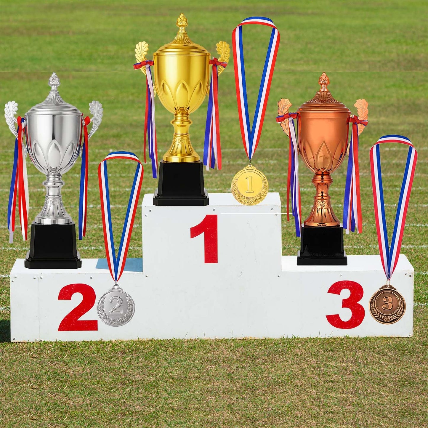 Dorhui Gold Award Trophy 16.5 Inch Large Winner Trophy Cup and Award Medal with Ribbon for Kids and Adults for Sports, Competitions, Tournaments