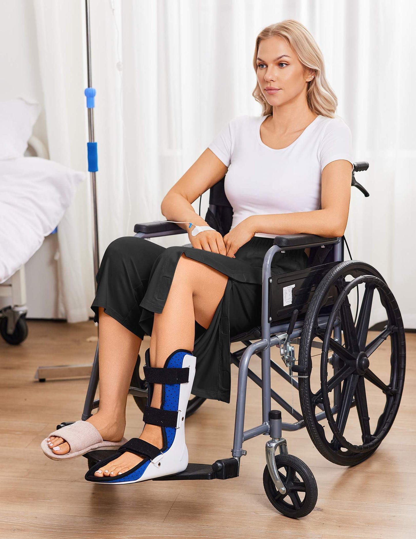 Deyeek Womens Tear Away Pants Capri Post Knee Ankle Replacement Surgery Pants Breakaway Sweatpants Side Snap with Pockets Black