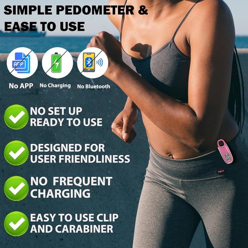 3D Pedometer for Walking with Removable Clip and Carabiner Simple Step Counter for Walking Accurate Clip On Step Tracker for Men Women Kids (Pink)