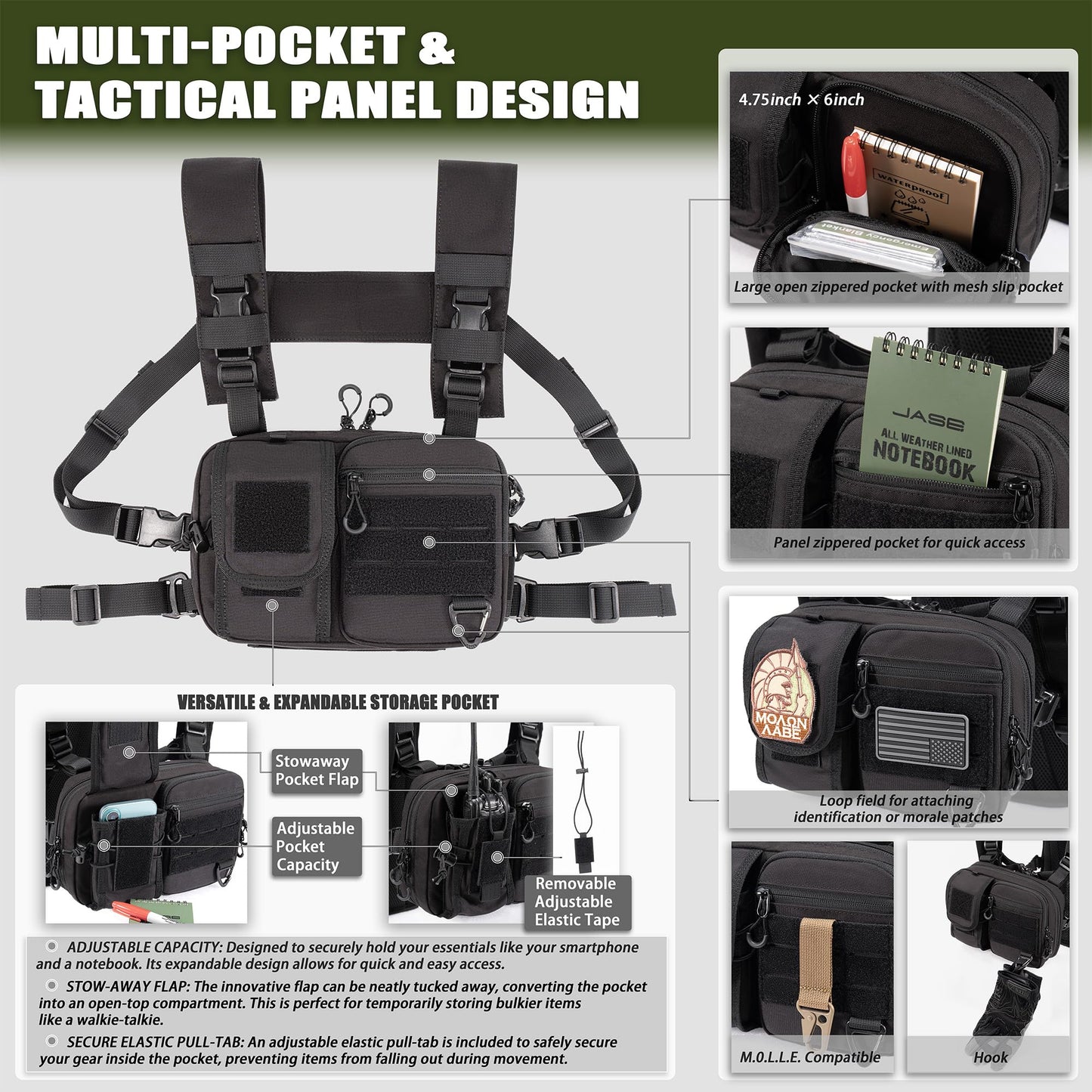 CLTAC 2-in-1 Tactical Chest Pack & Hydration Backpack with 2.5L Water Bladder, Modular Molle Hydration Vest, 500D Nylon Lightweight Running Water Bag for Gravel Cycling, MTB, Hiking, Enduro - Black