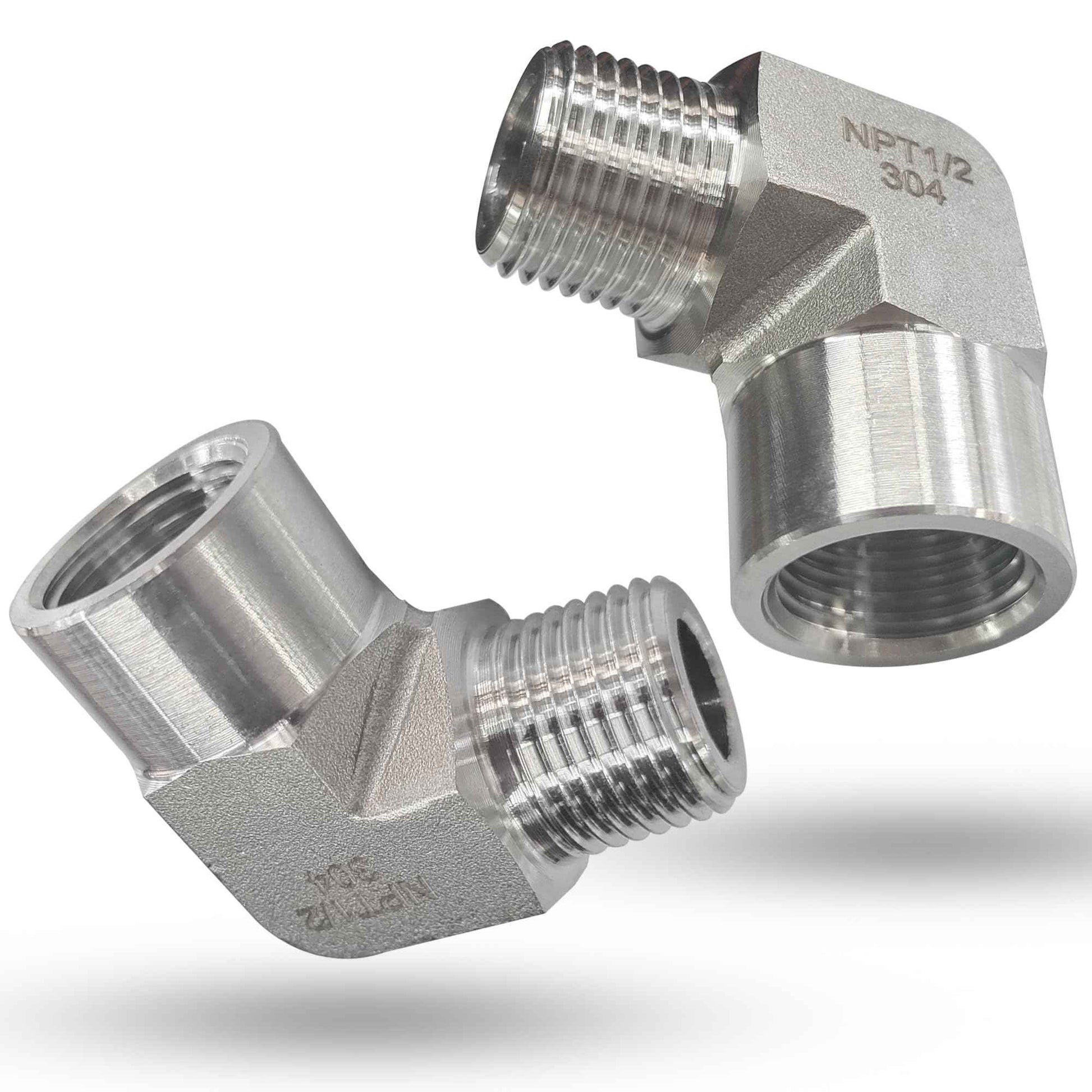 2pcs 90 Degree Street Elbow, 304 Stainless Steel Forged Barstock Street Elbow Adapter, Heavy Duty 5800PSI 1/2" NPT Female x 1/2" NPT Male Pipe Fitting Connecto (1/2" MNPT x 1/2" FNPT)