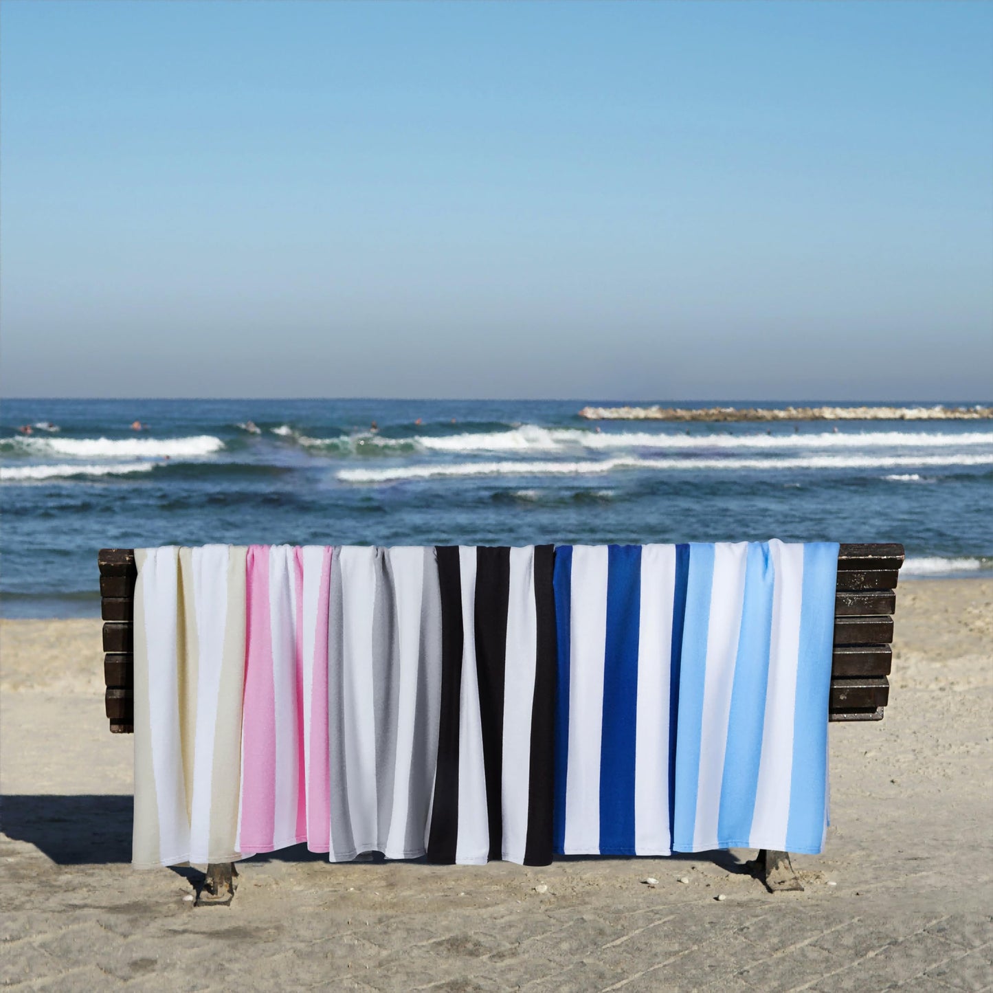 WILFA Extra Large Beach Towel - Oversized Mircofiber Beach Towel 40'' x 70'', XL Striped Lightweight Pool Towel, Big Cabana Swim Travel Towel for Adults Mens Women,Beige