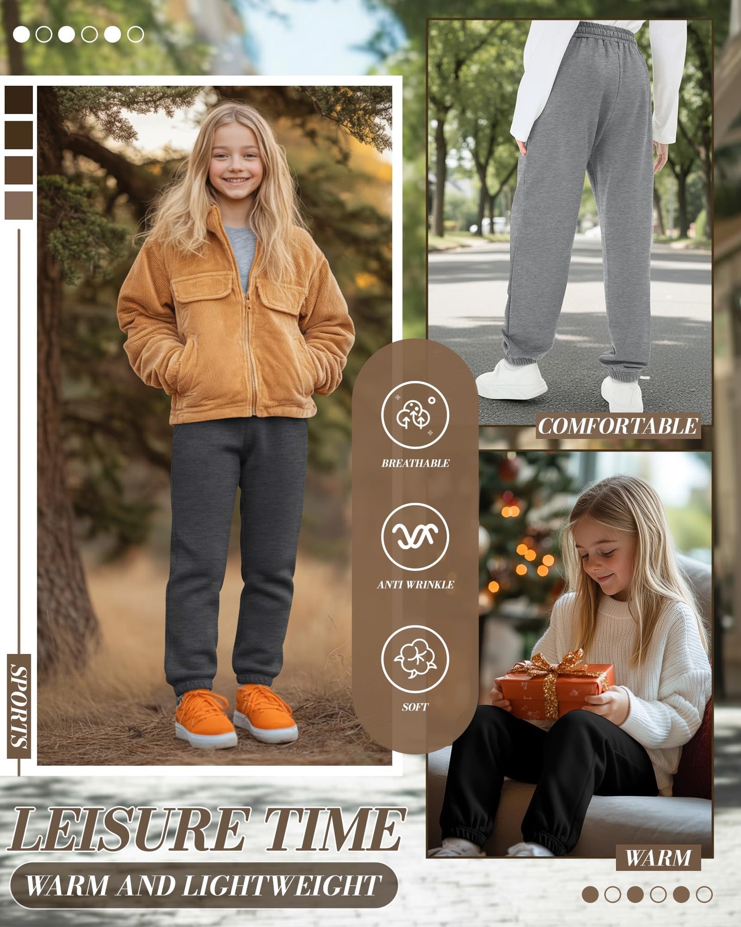 LessonZoo 4 Pack Girls' Jogger Sweatpants Girls Drawstring Sweat Pants Teens Activewear Kids Joggers with Pockets (Ages 5-16)(Navy Blue, Dark Gray, Light Gray,Black,X-Large)