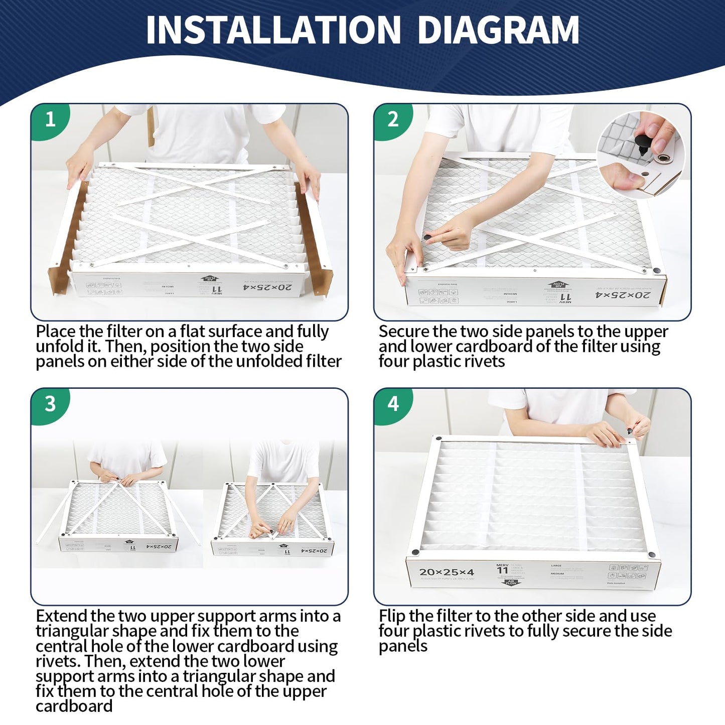 BETTFILTER 20x25x4 AC Furnace Air Filter Compatible with Honeywell FC100A1037, MERV 11 HAVC Filter Replacement, Actual Size:19.94" x 24.86" x 4.38", Pack of 3