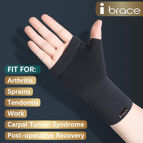 i BRACE Partial Zone Compression Wrist Sleeve for Carpal Tunnel with thumb support, Reversible Splint for Typing, Gardening, Golf, Yoga, Tennis, Wrist Support Brace for Men & Women-PAIR (Small)