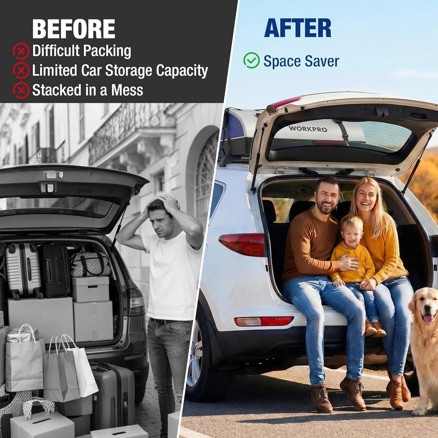 WORKPRO Rooftop Cargo Carrier - 21 Cubic Feet Waterproof Roof Bag for All Vehicles | Heavy Duty 840D PVC