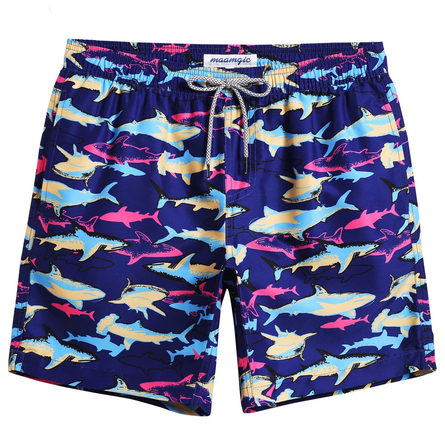 maamgic Mens Swim Trunks Quick Dry Swim Shorts with Mesh Lining Funny Swimwear Bathing Suits 7inch Colorful Shark XX-Large