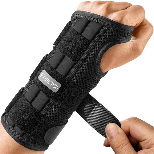 FREETOO Wrist Brace - Adjustable Carpal Tunnel Relief & Support | Left Hand Splint for Tendonitis, Arthritis - Black (S/M)