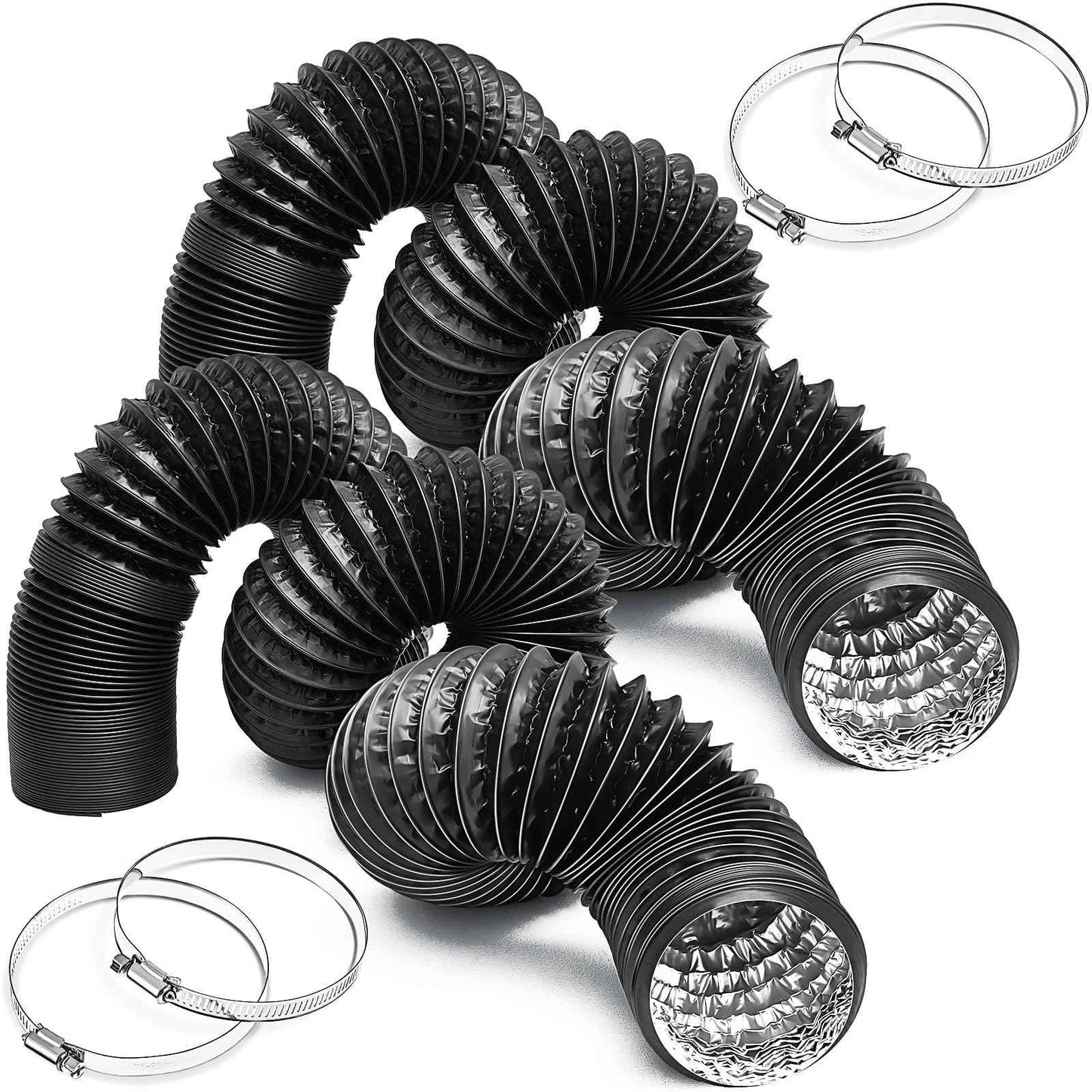 Pushglossy 2 Pcs 3 Marine Boat Blower Hose Black Dryer Vent Hose 10 Feet Flexible Air Ducting with 4 Screw Clamps for Boat Vent Bilge Blower Exhaust Fan HVAC Ventilation