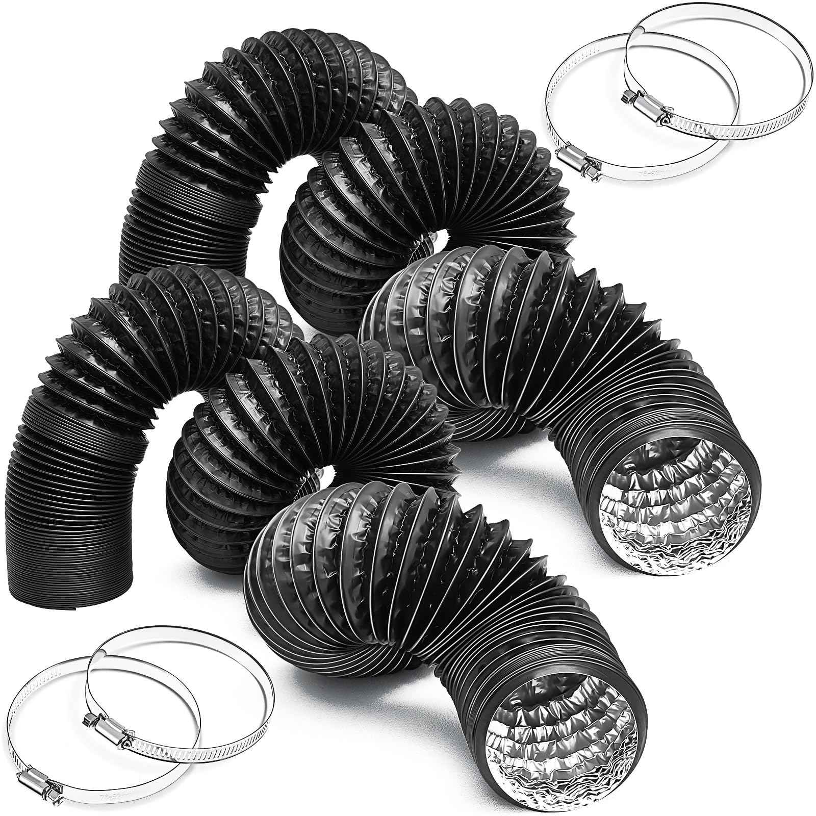 Pushglossy 2 Pcs 3 Marine Boat Blower Hose Black Dryer Vent Hose 10 Feet Flexible Air Ducting with 4 Screw Clamps for Boat Vent Bilge Blower Exhaust Fan HVAC Ventilation