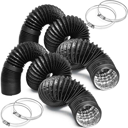 Pushglossy 2 Pcs 3 Marine Boat Blower Hose Black Dryer Vent Hose 10 Feet Flexible Air Ducting with 4 Screw Clamps for Boat Vent Bilge Blower Exhaust Fan HVAC Ventilation