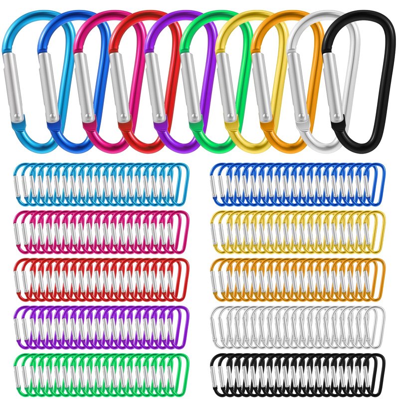 200pcs 1.8" Carabiner Clip D Ring Carabiners Small Carabiner Keychain Spring Snap Hooks Mini Carabiners Clip Set for Keys Dog Leash Backpack Camping Hiking Traveling Fishing Accessories Outdoor