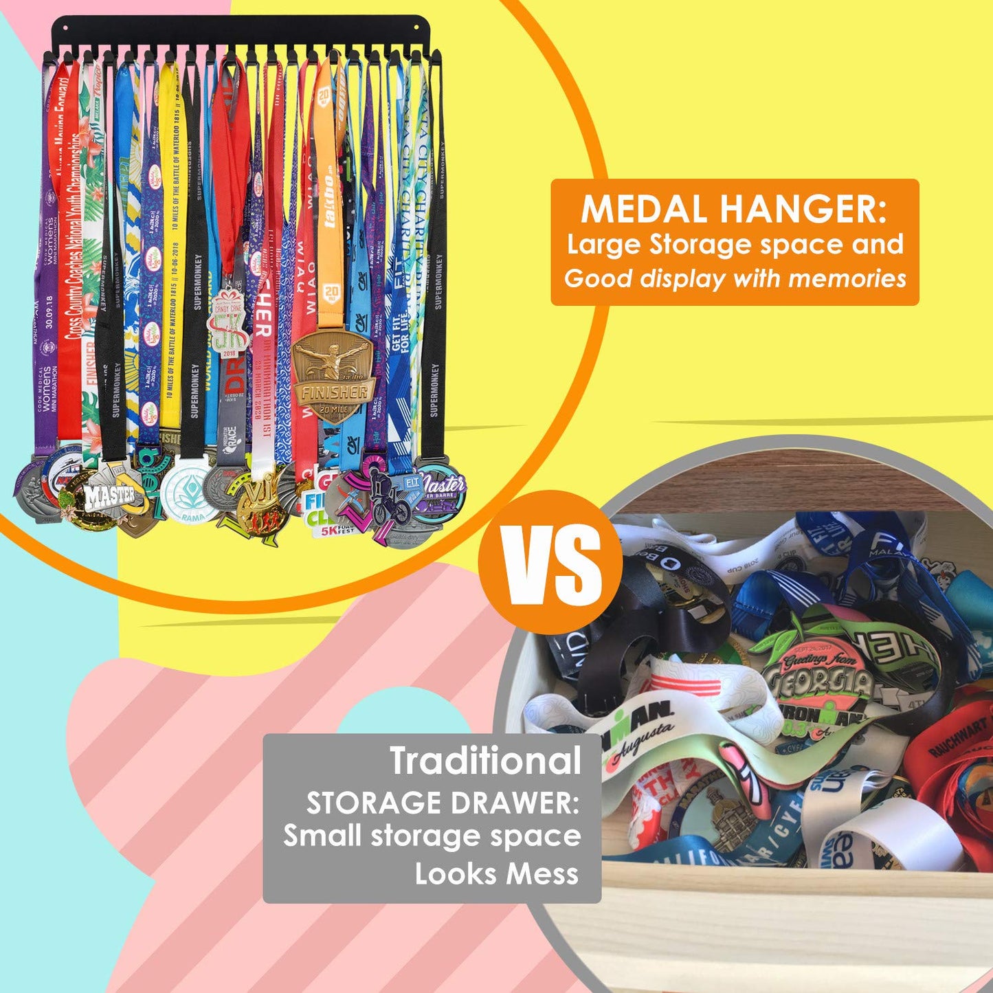 Miayork Runner Medal Hanger Display - Sturdy Marathon Medal Display Easy to Install-Race Medal Holder Wall Hanger for Sports Gymnastic,Soccer,Runner,Wrest,Football,Basketball