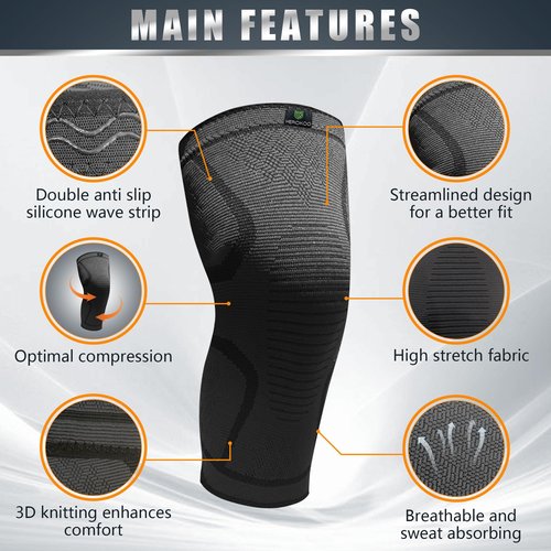 Herokoo 2 Pack Knee Braces for Running Knee Pain, Compression Knee Brace for Women & Men, Knee Sleeve, Sports Knee Braces for Meniscus Tear, ACL & Arthritis Pain Relief (Black, Large)