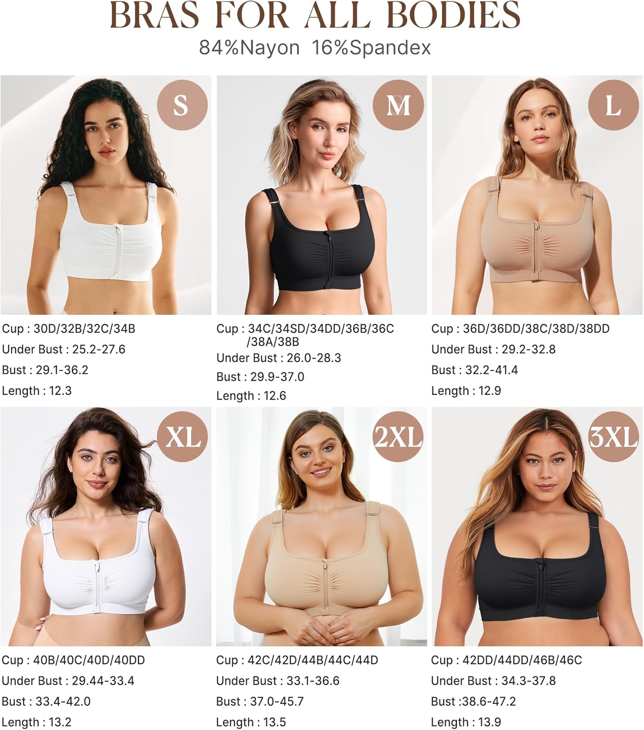 BRABIC Zip Front Closure Bras - Post-Surgery Compression Bra for Women | Full Coverage & Adjustable Straps