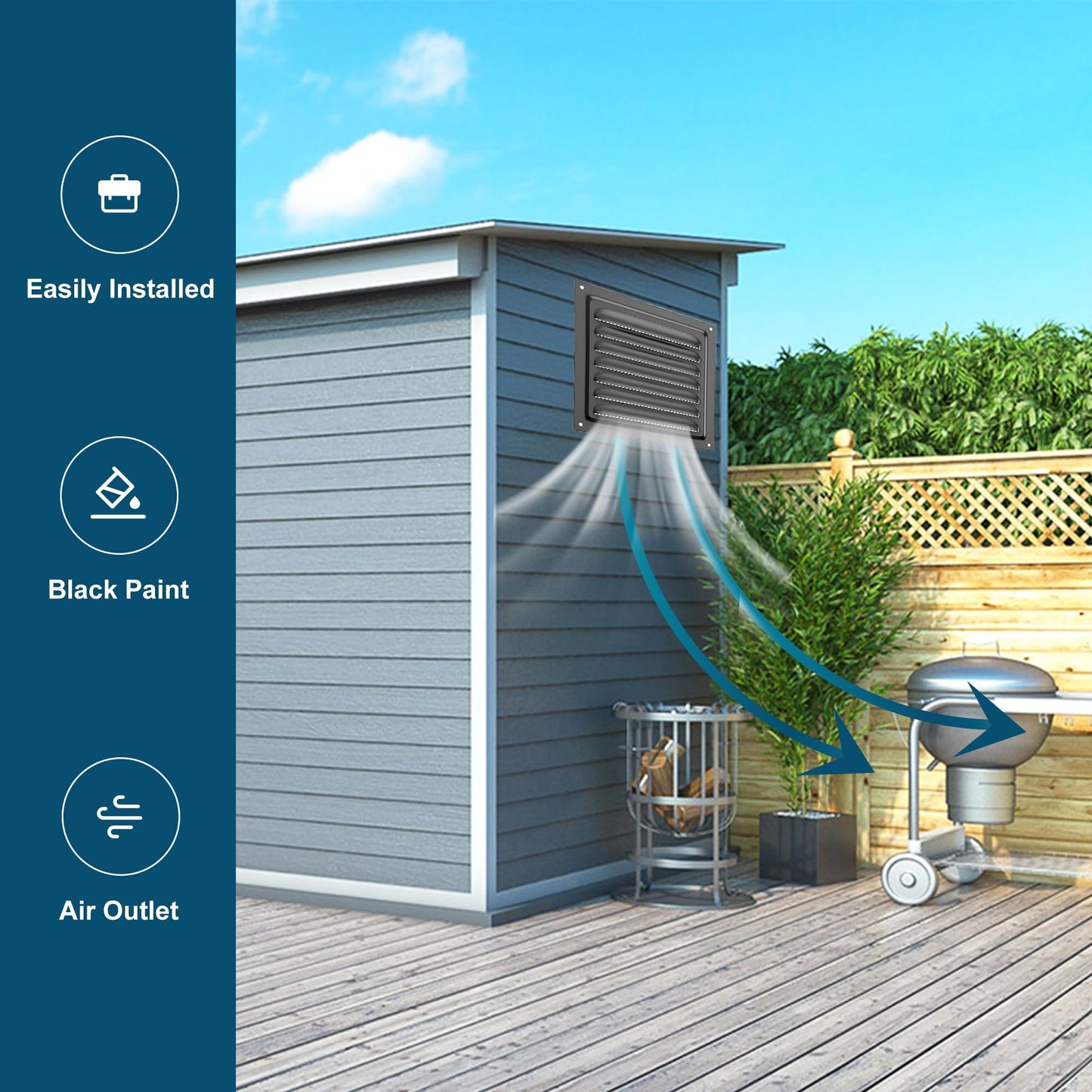 Metal Vent Cover, 6" x 6" Square Soffit Air Vent Louver, Grille Cover, Built-in Mesh Screen, HVAC Vents for Bathroom, Home Office, Kitchen (Black 1PC)