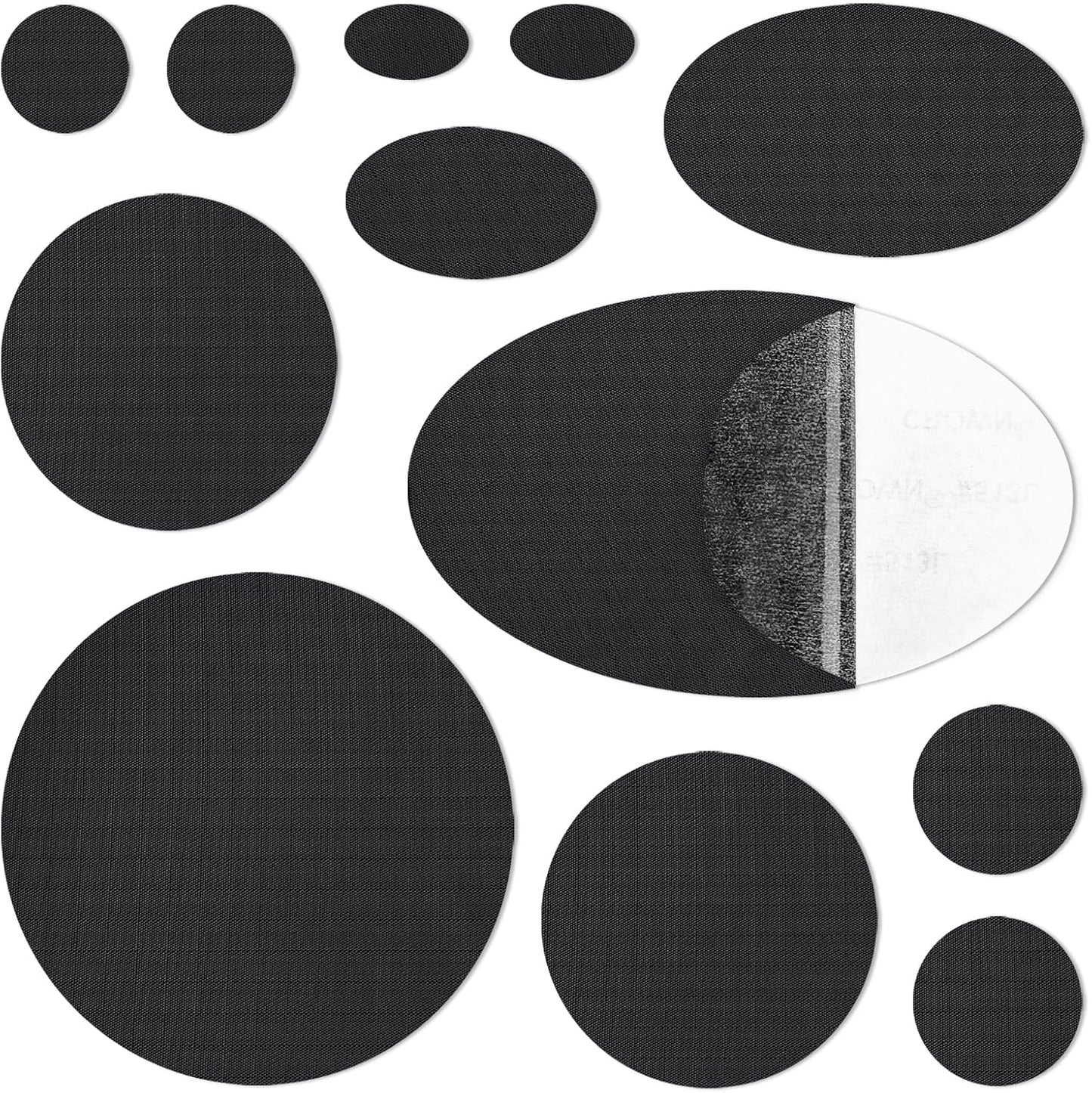 WILDREEDS Waterproof Down Jacket Repair Patches - 12Pcs Self-Adhesive, Tear-Resistant Nylon | Black