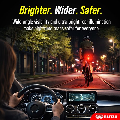 BLITZU USB-C Rechargeable Bike Tail Light 2 Pack, Bright Bicycle Rear Cycling Safety Flashlight Accessories for Night Riding, Cyborg 120T, 4 Light Modes for Adults Kids Men Women Road Mountain