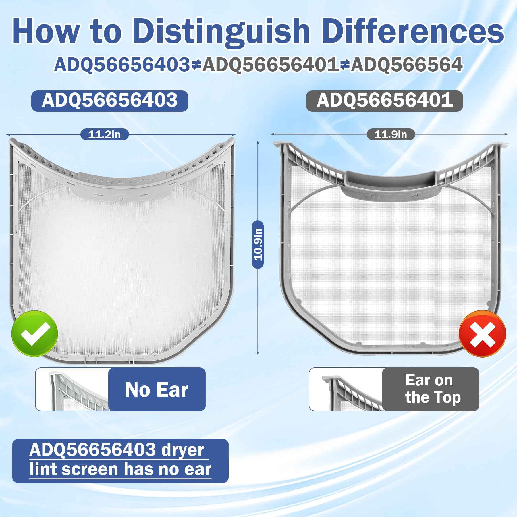 ADQ56656403 Dryer Lint Filter Compatible with LG WashTowers AP7012980 PS16546780 Dryer Lint Screen Trap with Vent Lint Brush - without Felt Seal