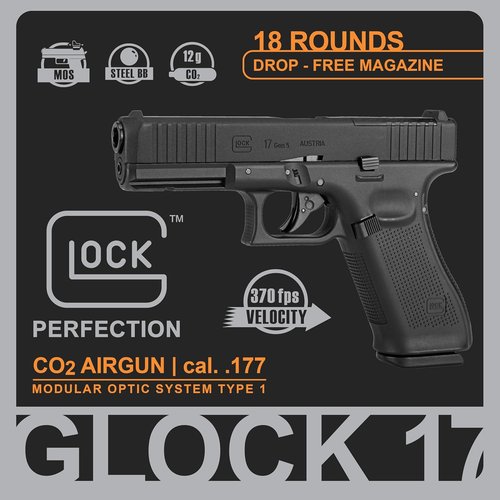 Glock 17 Gen 5 MOS BB Gun Pistol - .177 Caliber, Realistic Blowback Action, Black Finish
