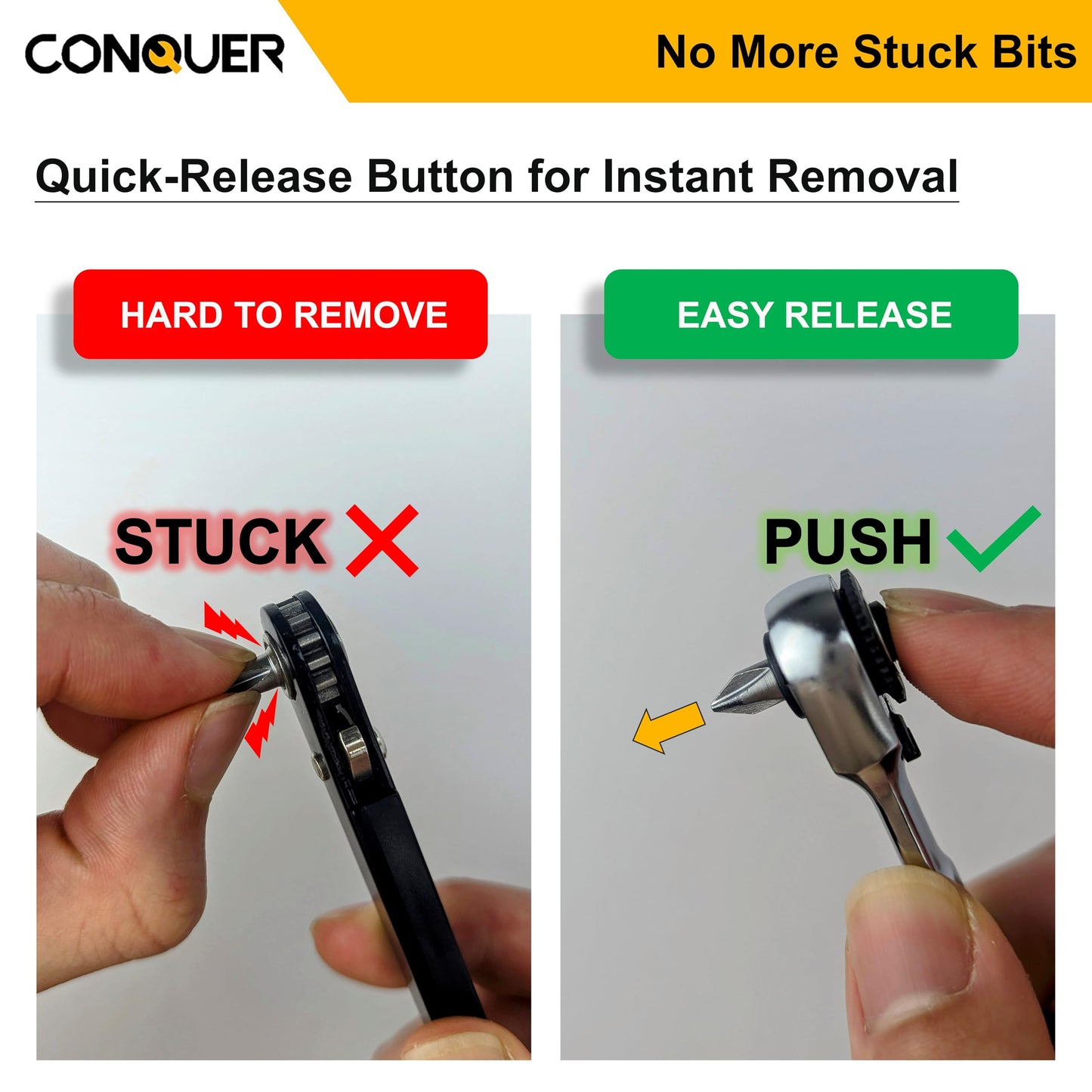 CONQUER Mini Combo Dual Ratchet Wrench with 1/4" Square Drive and Bit Drive High Torque 72-Tooth Gear Head and Spin Disk