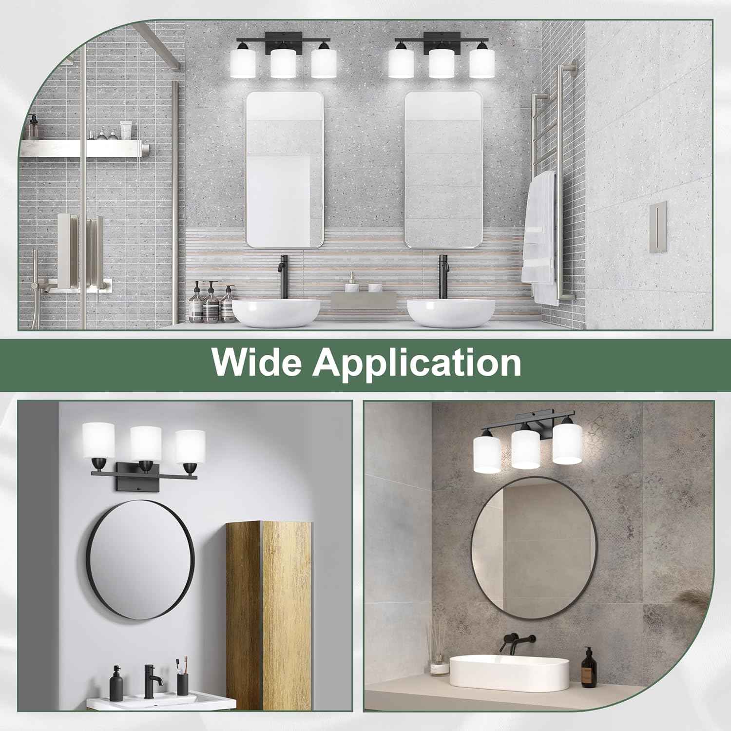 Modern 4-Light Bathroom Vanity Light Fixture - Anti-Rust Over Mirror Sconce with Milky White Glass Shades, E26 Base