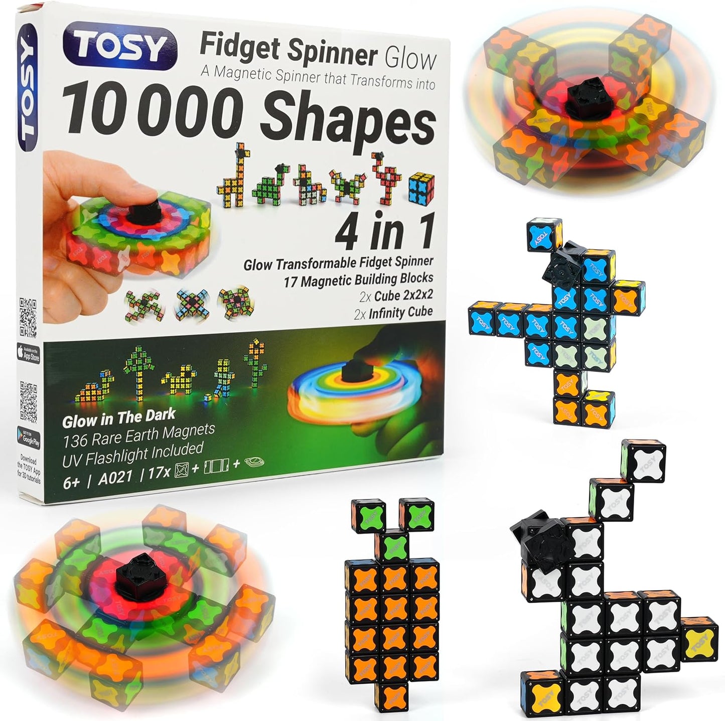 TOSY Magnet Fidget Spinner - Glow In The Dark 3-in-1 Transformable Toy | Infinity Cube & Puzzle for Kids & Adults
