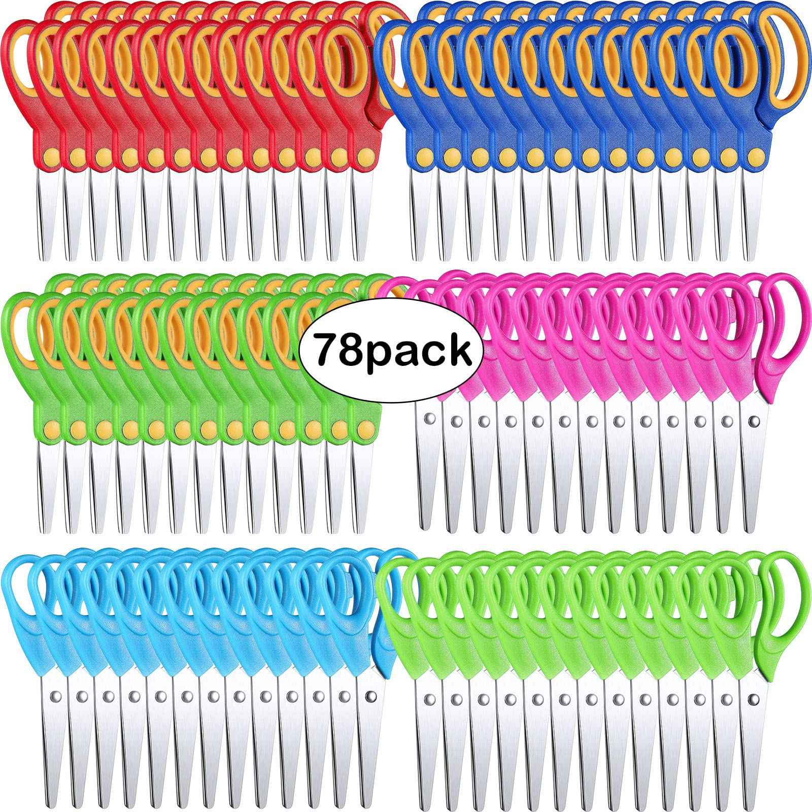 Reginary 78 Pcs Kids Scissors Bulk 5 Inch Student Children Blunt Tip Safety Scissors Multipurpose Rounded Tip for Office Home School Craft Supplies, Multicolor